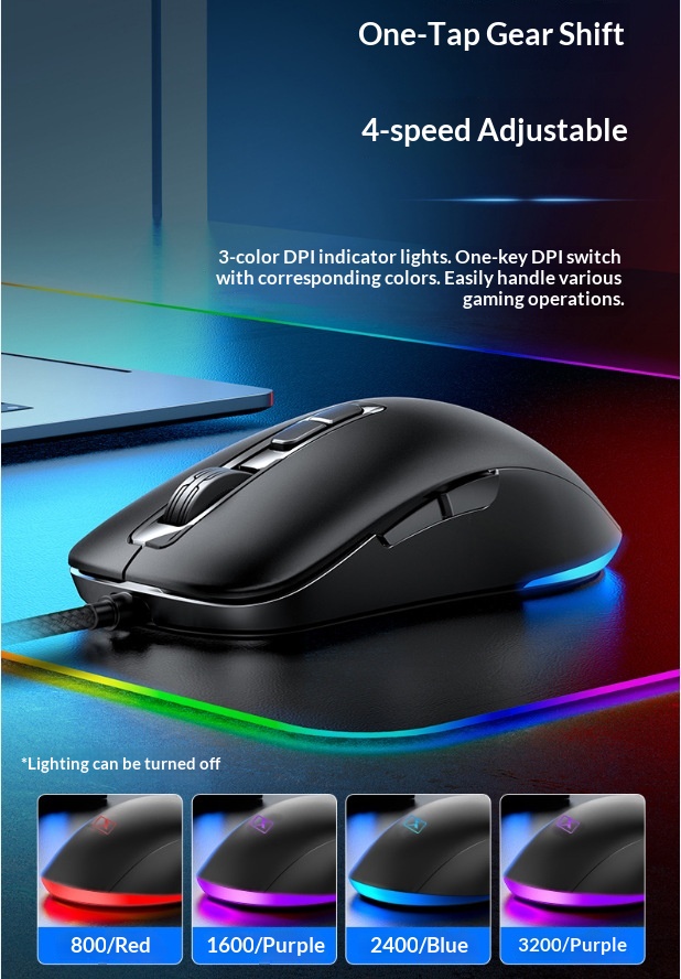 Digitex Xinmeng 383B Mechanische, kabelgebundene Gaming-Maus mit variabler Geschwindigkeit und 7D-Technologie, leuchtend und ergonomisch_voghion.com