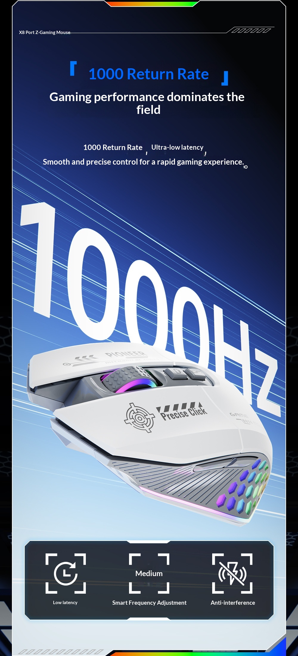 Mouse da gioco Digitex Digitex con cavo, wireless, Bluetooth, tripla modalità, e-sport, computer, ufficio, programmazione, modalità privata, USB, desktop_voghion.com