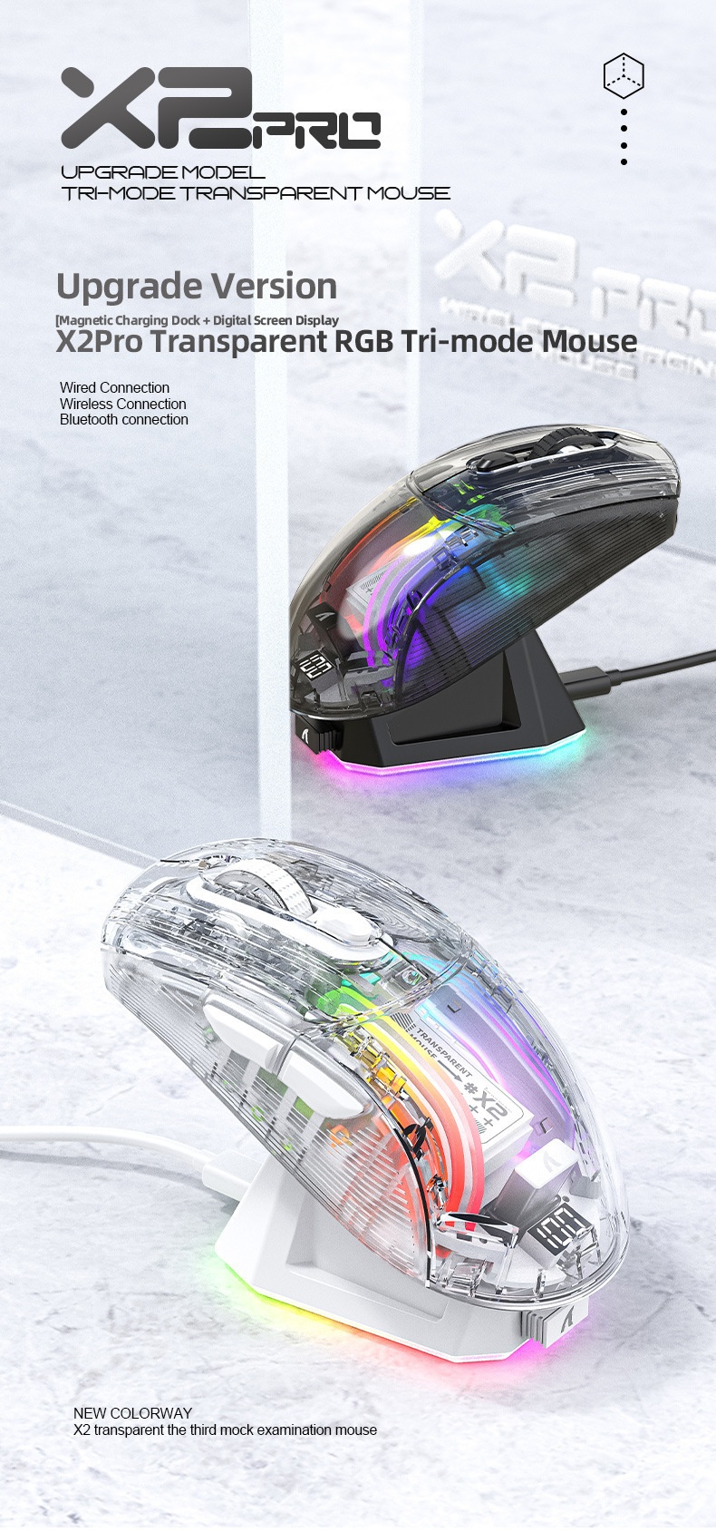 Digitex Digitex Attack Shark X2ProRGB Luminous Wireless Bluetooth Three-Mode Transparent Gaming Esports Mouse_voghion.com