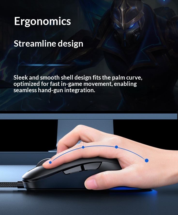 Digitex Xinmeng 383B Mechanische, kabelgebundene Gaming-Maus mit variabler Geschwindigkeit und 7D-Technologie, leuchtend und ergonomisch_voghion.com