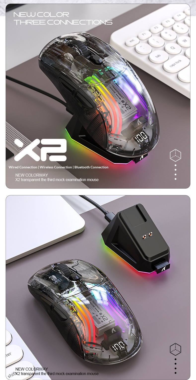 Digitex Digitex Attack Shark X2ProRGB Luminous Wireless Bluetooth Three-Mode Transparent Gaming Esports Mouse_voghion.com
