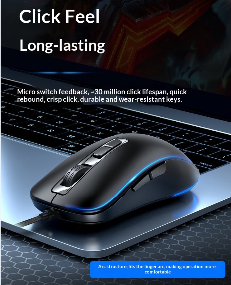 Digitex Xinmeng 383B Mechanische, kabelgebundene Gaming-Maus mit variabler Geschwindigkeit und 7D-Technologie, leuchtend und ergonomisch_voghion.com