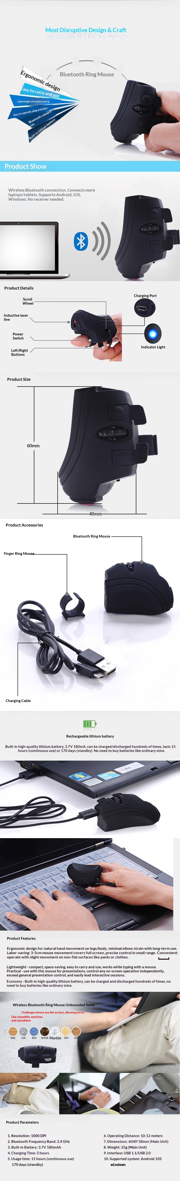 Digitex Geyes Creative Kabellose Bluetooth-Fingermaus mit Ladefunktion, universell für Mobiltelefone, Tablets und Laptops_voghion.com