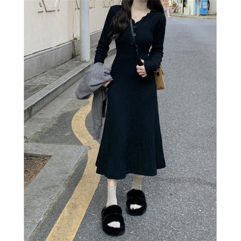 girl Black Collar Knitted Sweater Women, Suitable Spring, Autumn, And Winter, Can Be Paired With A Coat, Base Layer Design,_voghion.com