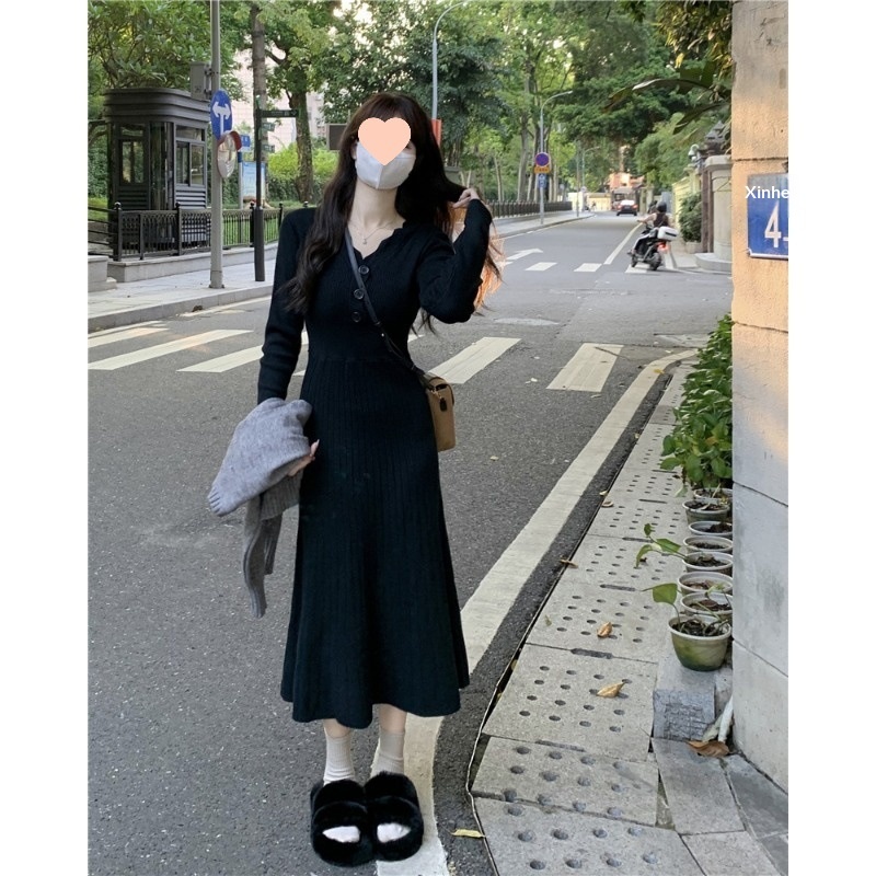 girl Black Collar Knitted Sweater Women, Suitable Spring, Autumn, And Winter, Can Be Paired With A Coat, Base Layer Design,_voghion.com