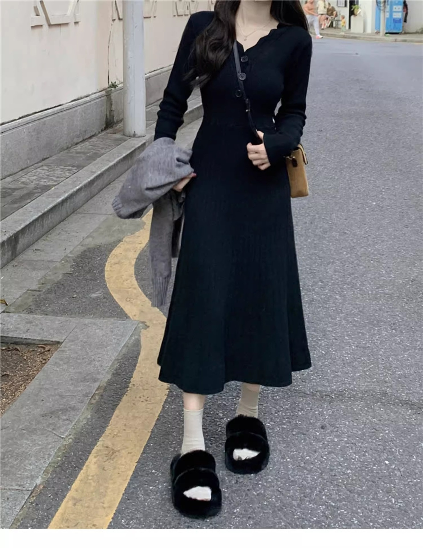 girl Black Collar Knitted Sweater Women, Suitable Spring, Autumn, And Winter, Can Be Paired With A Coat, Base Layer Design,_voghion.com