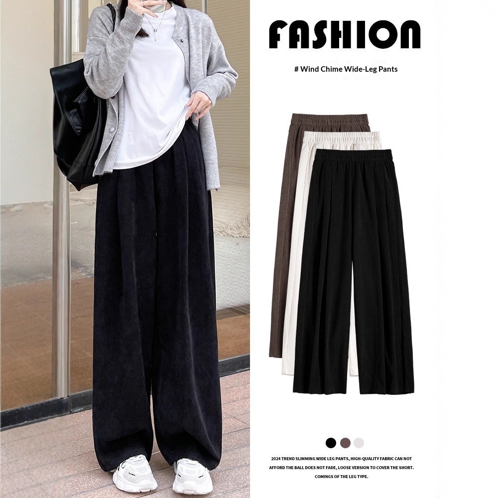 girl Black Yamamoto For Women Winter Fleece Loose BF Lazy Style Spring Autumn Draped Petite Corduroy Wide-Leg Pants_voghion.com