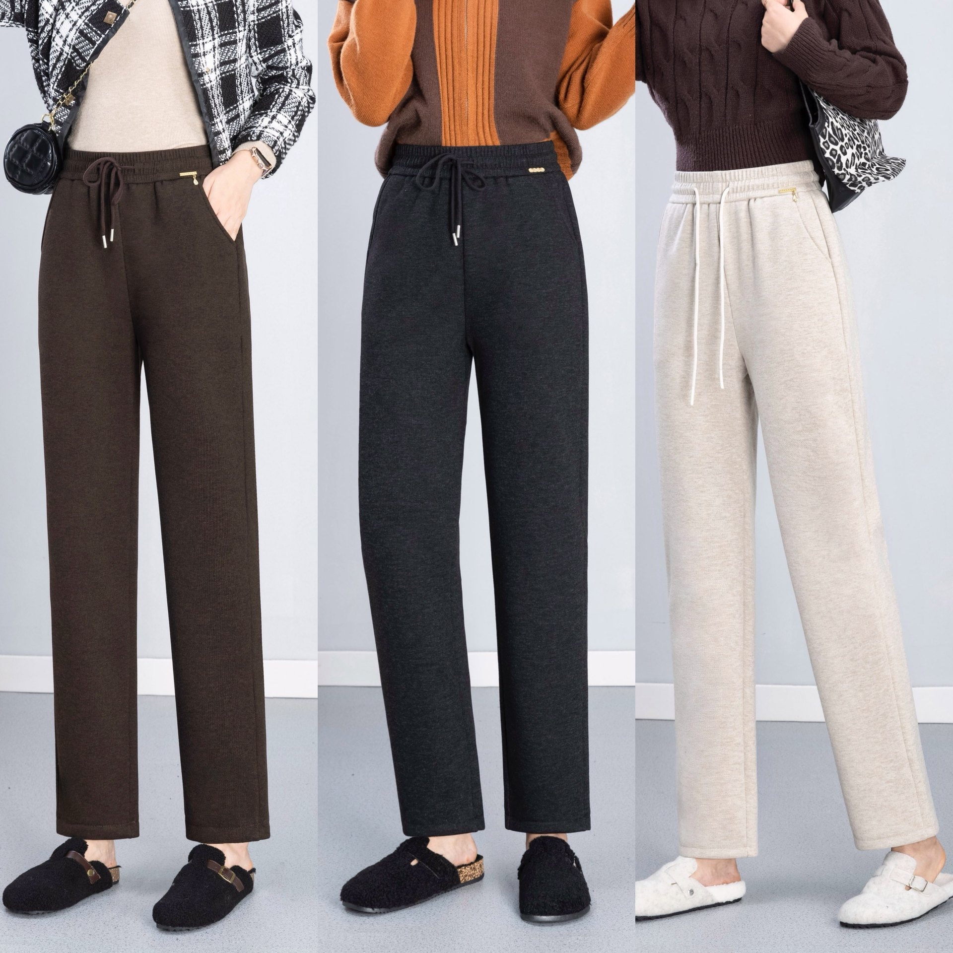 Pantalon harem en velours de laine acétate pour femme, collection hiver 2025, coupe ample et amincissante._voghion.com