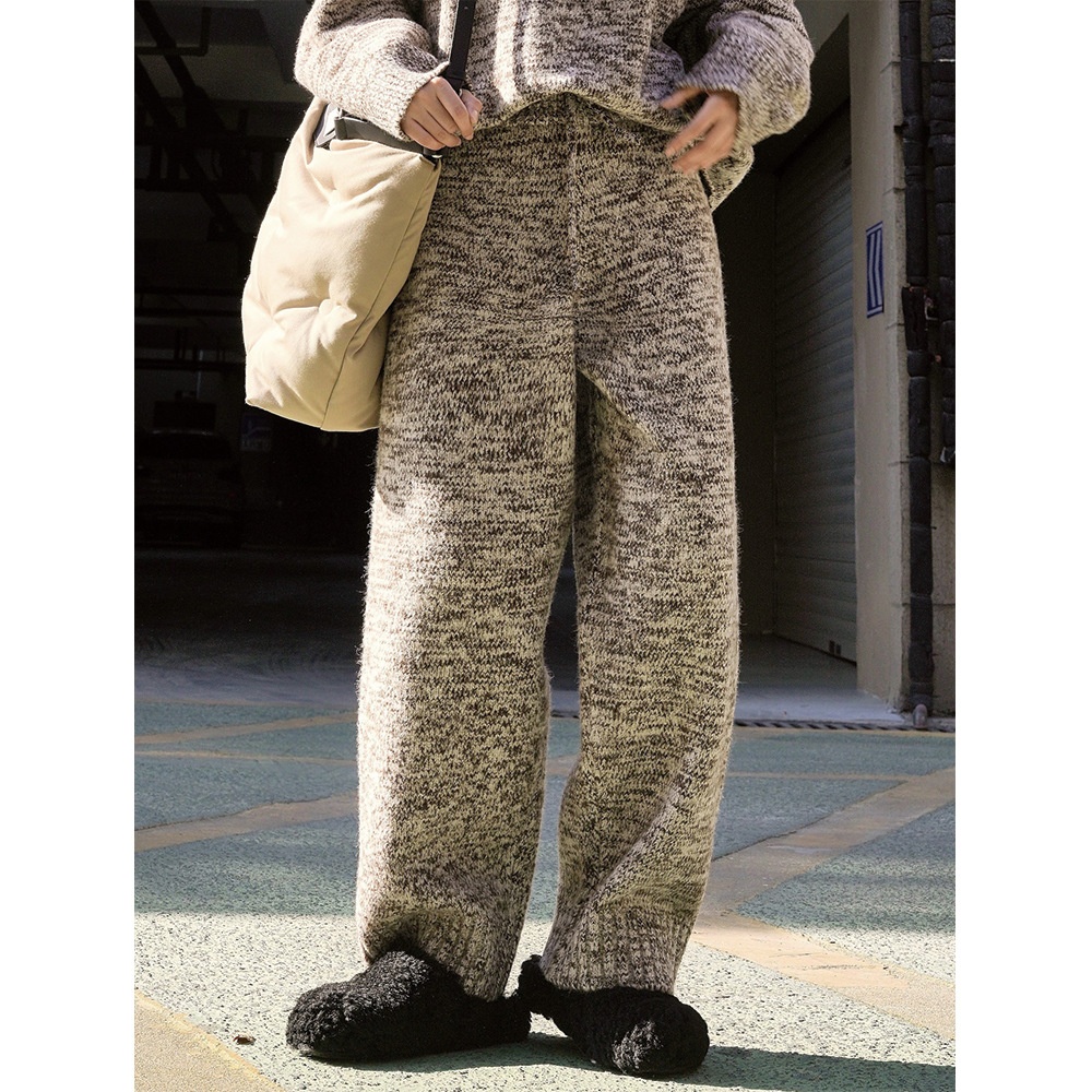 girl Winter New Korean Style Lazy Wool Floral High Waist Loose Comfortable Thick Women's Pants_voghion.com