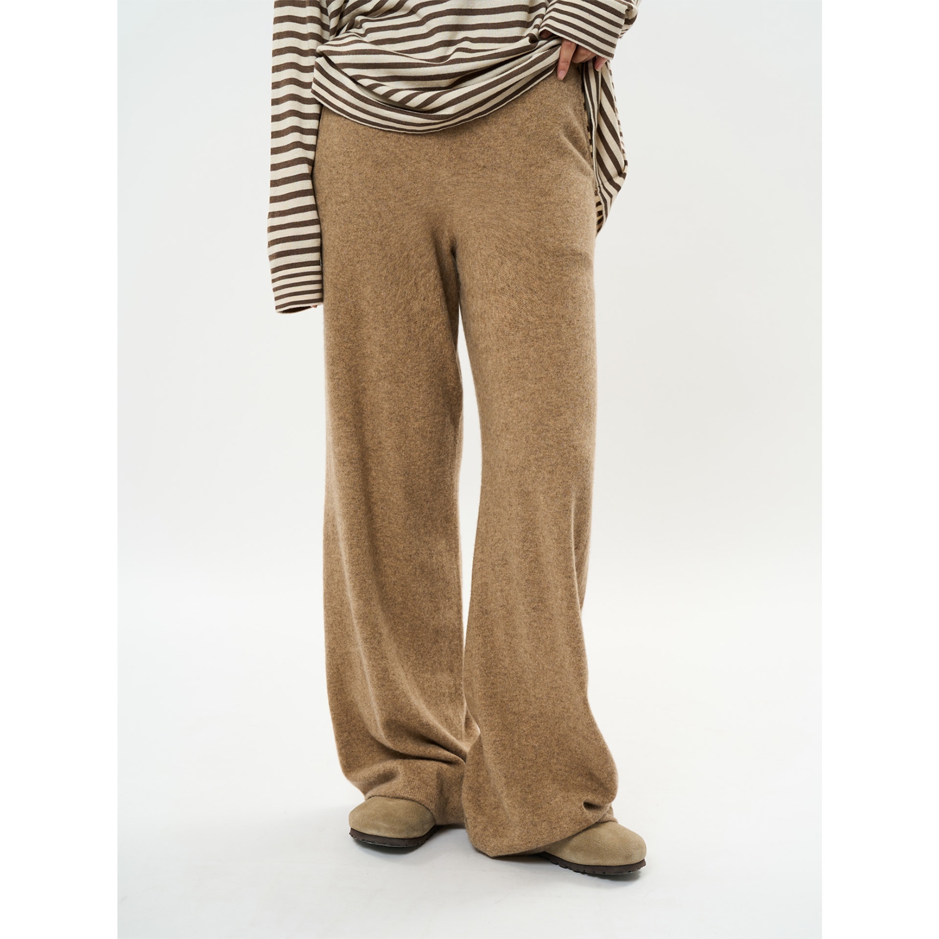 Mädchen Louvre Winter Neue Koreanischer Stil Lazy Yak Wolle Weite Bein Freizeithose Weiche Warme Bodenlange Hose für Damen_voghion.com