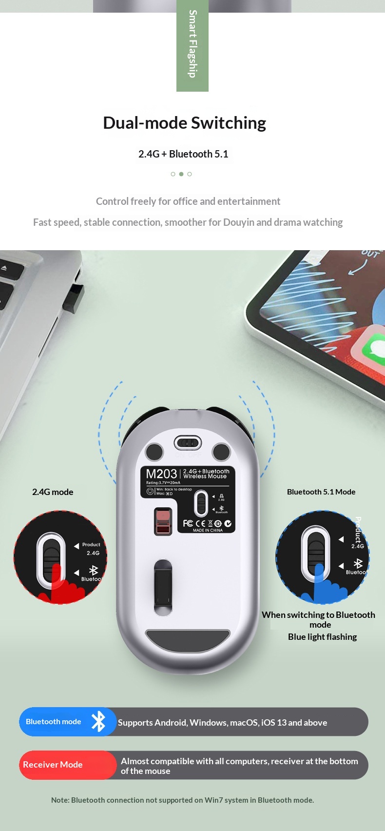 Digitex Source Factory Kabellose Bluetooth Dual-Mode-Maus für Büro und Beruf, mechanische, geräuscharme Maus aus Metall, Geschenk, auf Lager_voghion.com