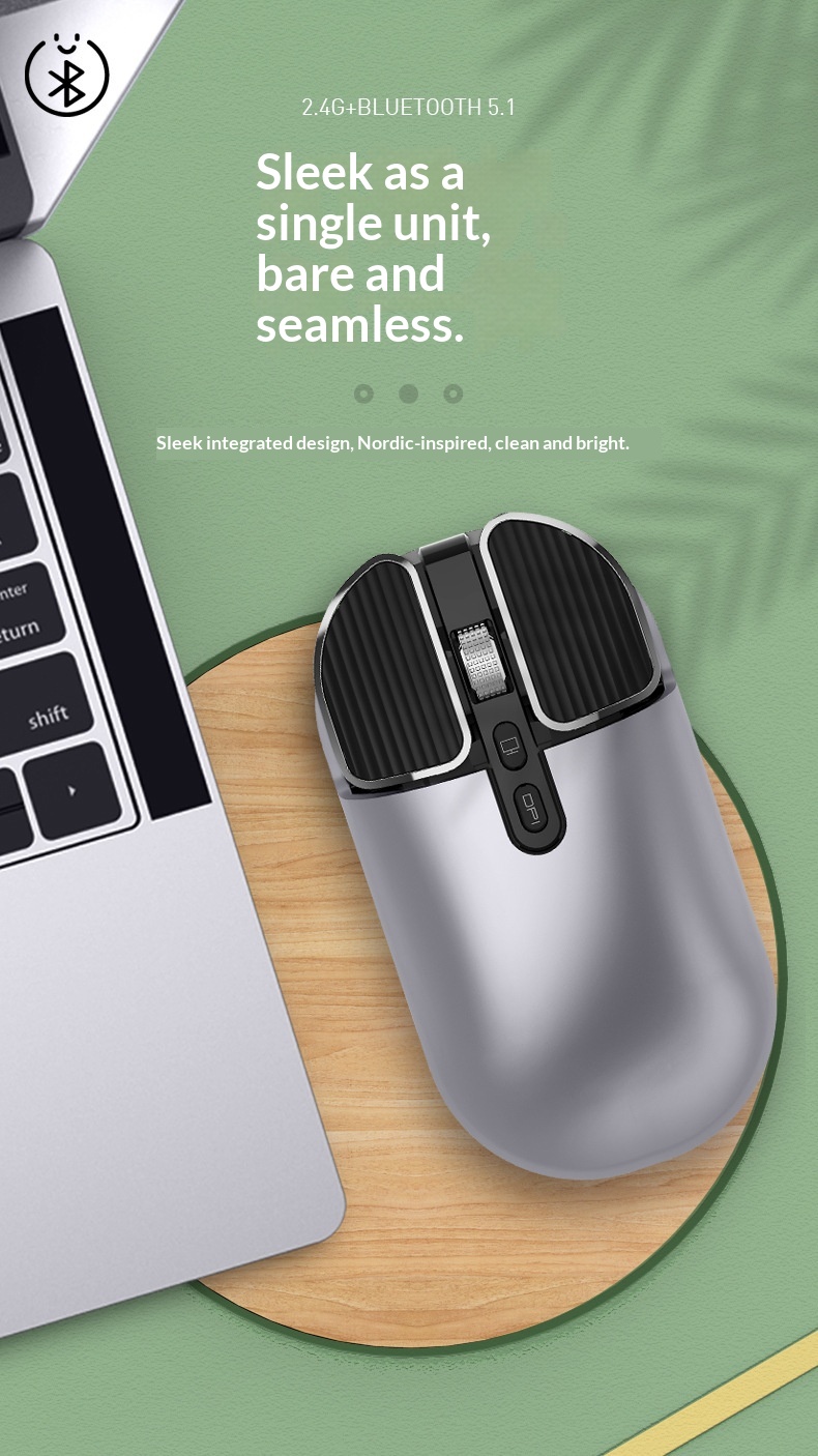 Digitex Source Factory Kabellose Bluetooth Dual-Mode-Maus für Büro und Beruf, mechanische, geräuscharme Maus aus Metall, Geschenk, auf Lager_voghion.com