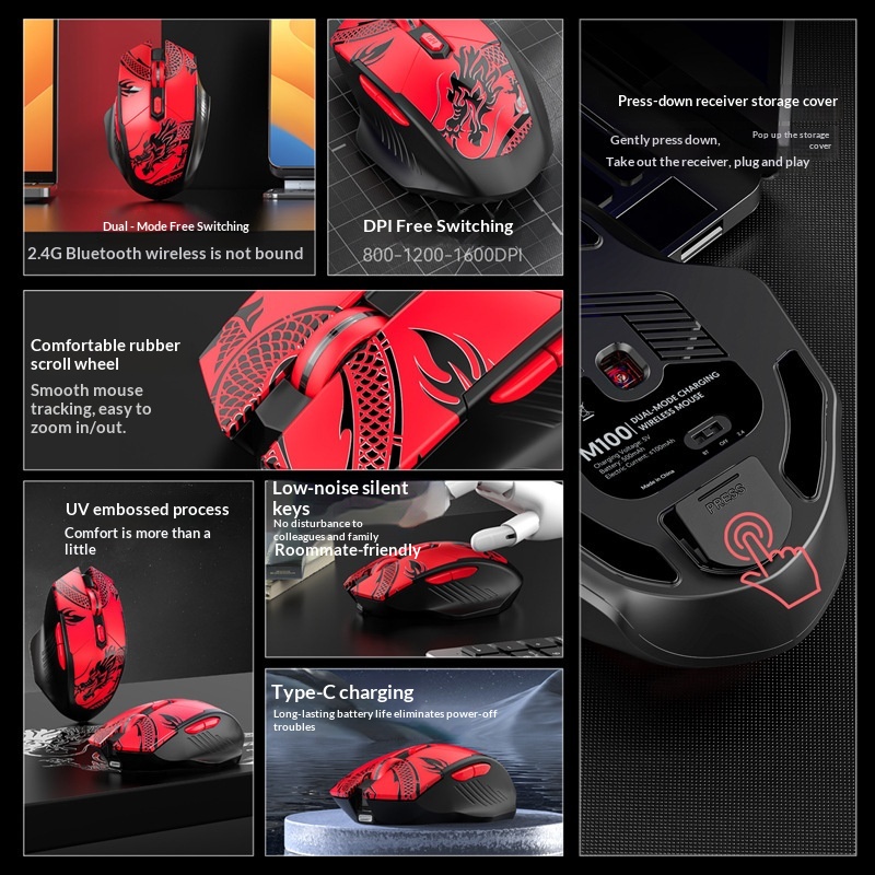 Digitex Digitex New Cross-Border M100 Wireless Bluetooth Dual-Mode Rechargeable Silent Gaming Office Laptop Desktop Mouse_voghion.com