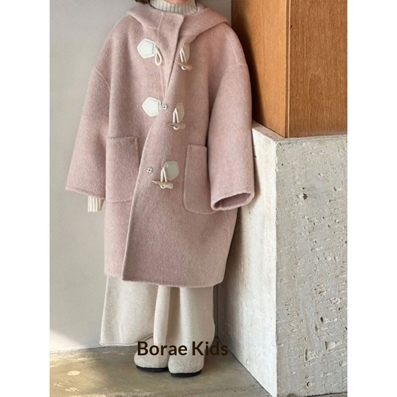 ToyPulse Girls' Coat Children's Woolen Jacket Big Kids Stylish Clothes Autumn Winter 2025 New Thickened Long Pink_voghion.com