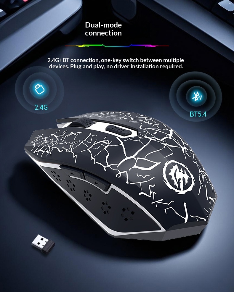 Digitex Wrangler Kabellose Lade- und Geräuschlose Dual-Modus-Bluetooth-Maus für Büro, Gaming und Laptop_voghion.com