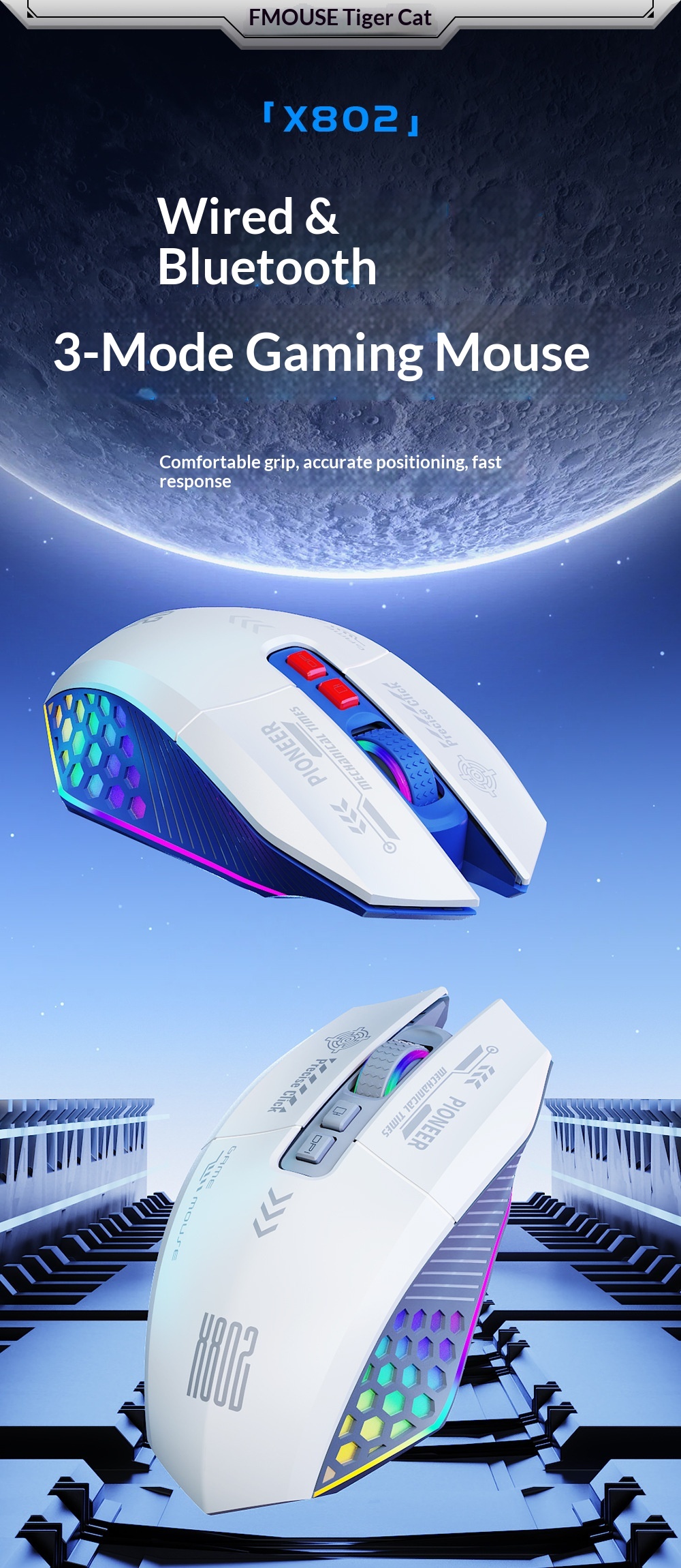 Mouse da gioco Digitex Digitex con cavo, wireless, Bluetooth, tripla modalità, e-sport, computer, ufficio, programmazione, modalità privata, USB, desktop_voghion.com