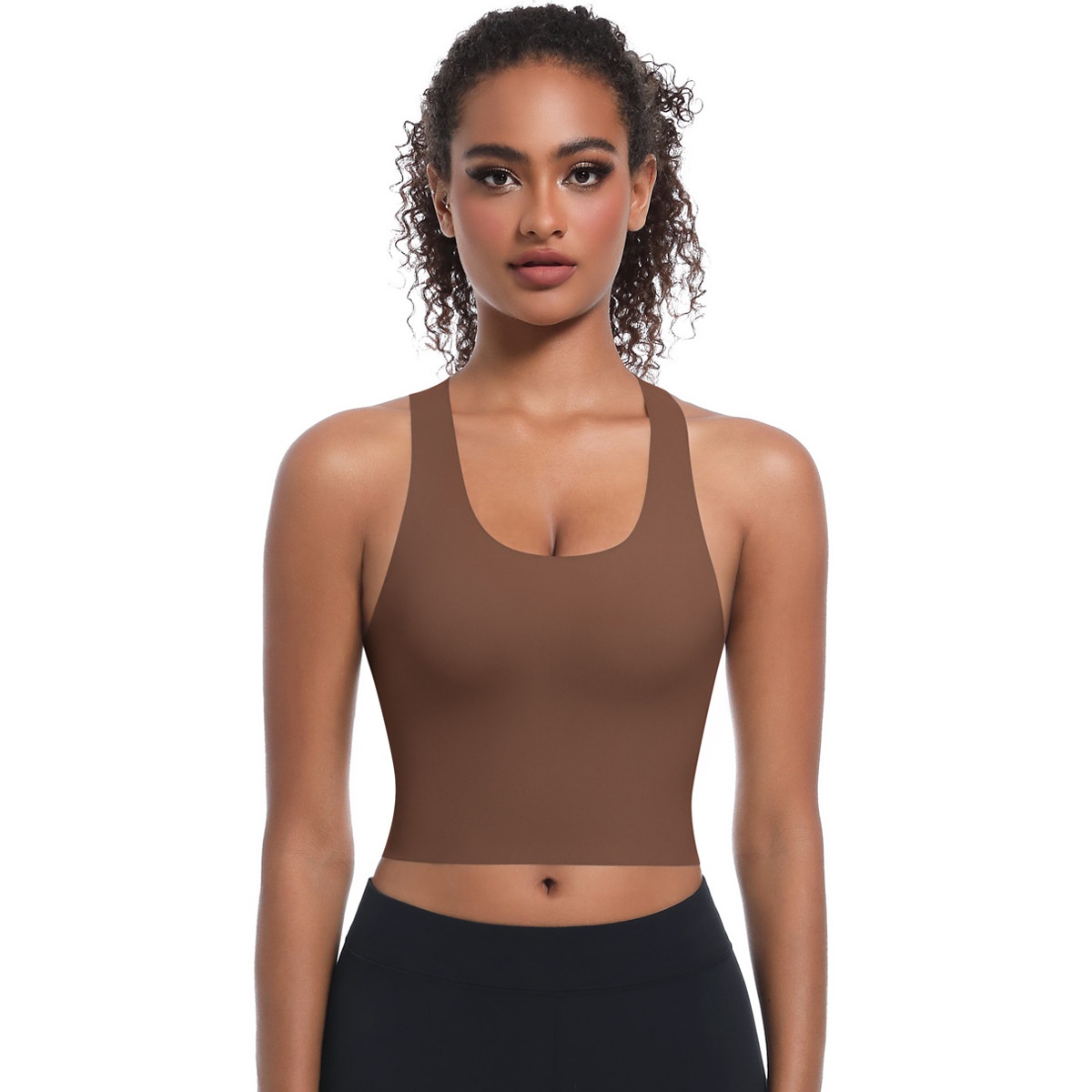New Seamless Solid Color Sports Bra Running, Sweat-Absorbing, Breathable, Double-Layer Anti-See-Through Backless Yoga_desvips.com