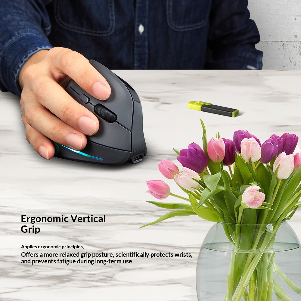 Digitex Digitex ZELOTES Display Wireless Silent RGB Programming Vertical Ergonomic Mouse F-35C_voghion.com