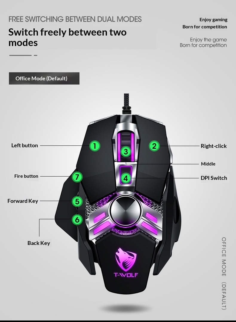 Digitex Digitex Thunderwolf V10 Luminous Weighted Gaming Desktop USB Wired Mouse Ro Definition_voghion.com
