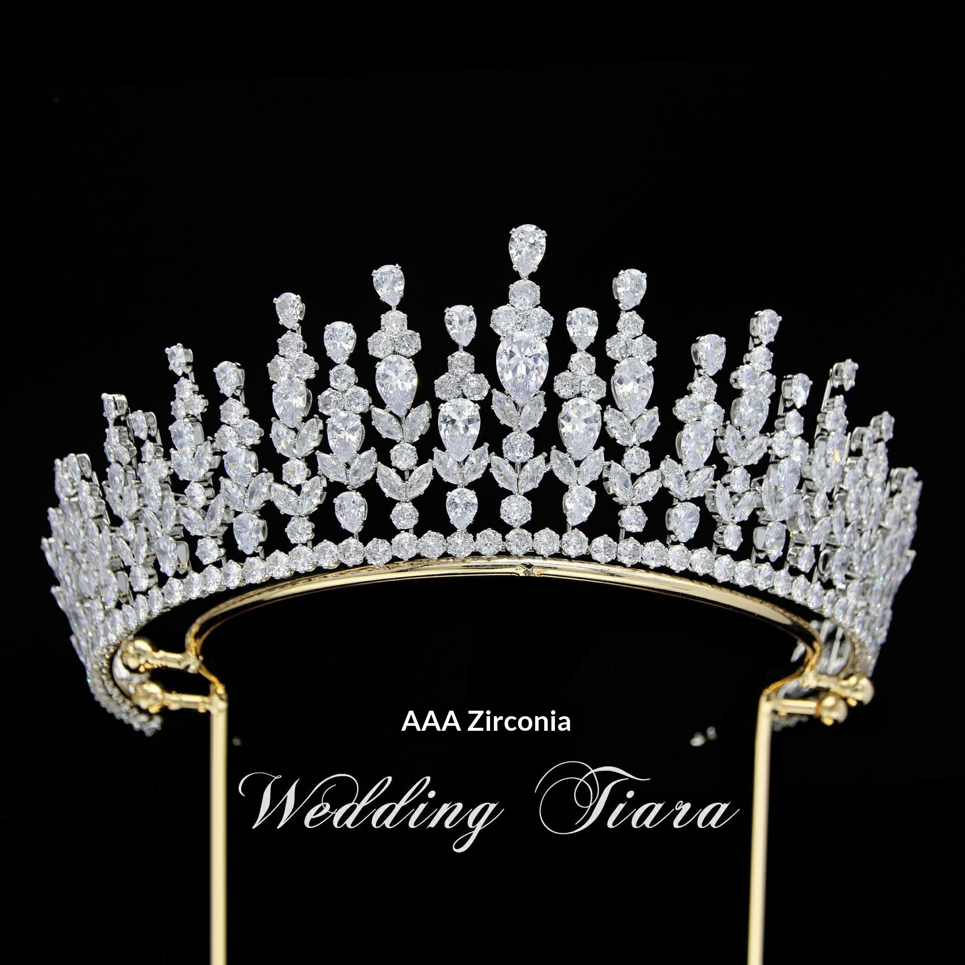 Tocado de novia de estilo coreano, corona de metal galvanizado con circonitas europeas y americanas, venta al por mayor transfronteriza de Lillian_voghion.com