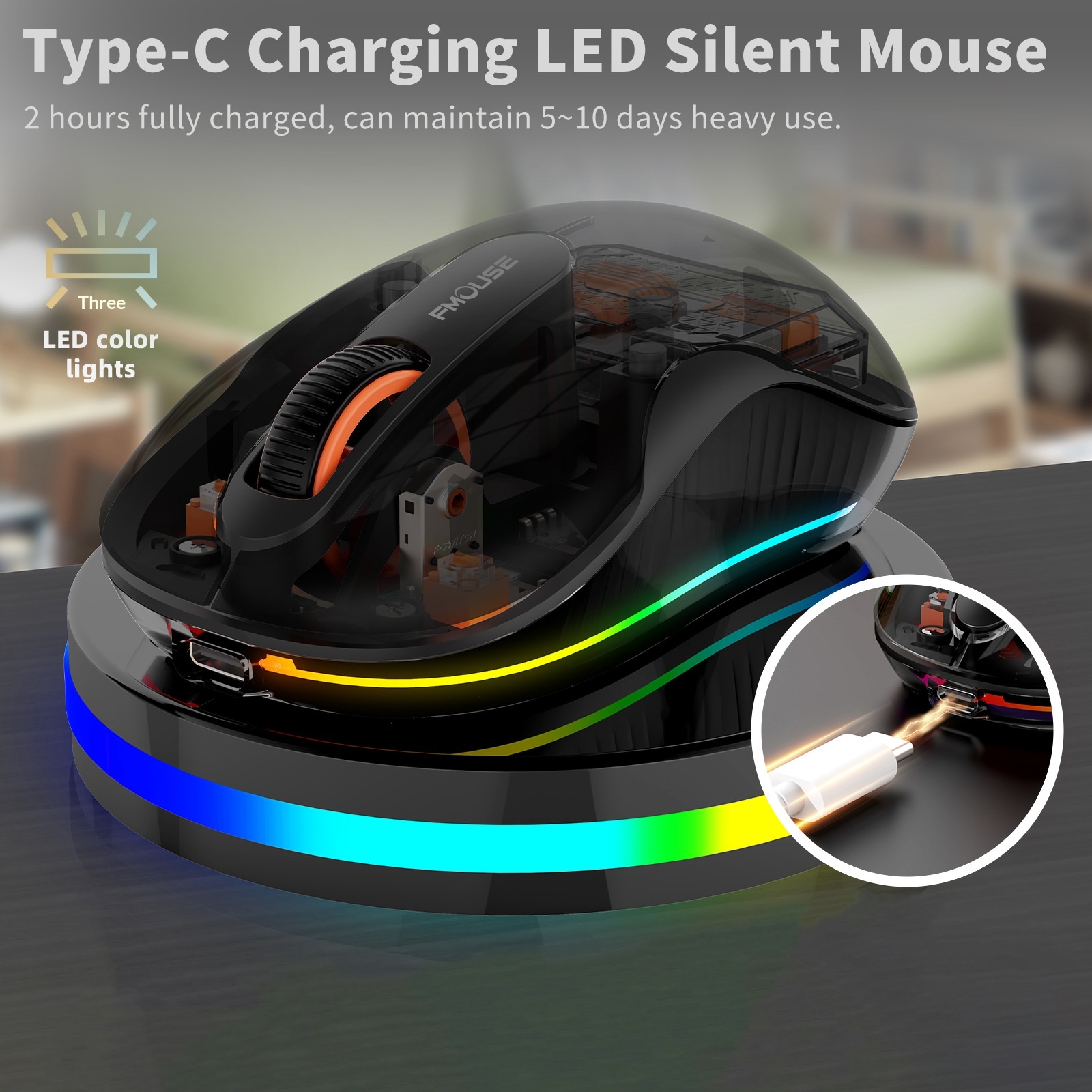 Digitex Digitex Tiger Cat Three-Mode Transparent Mouse Rechargeable Silent Gift Wireless Laptop Ergonomic Design_voghion.com