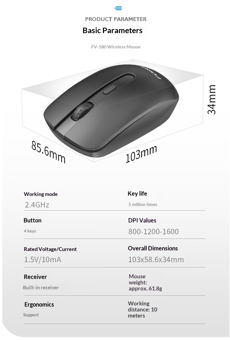 Digitex Digitex FV180 Wireless Optical Business Office Lightweight Power Saving Computer Notebook Home Portable Silent Mouse_voghion.com