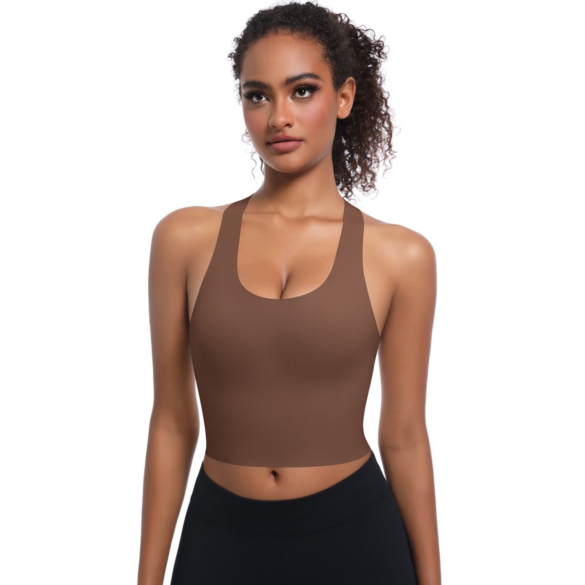 New Seamless Solid Color Sports Bra Running, Sweat-Absorbing, Breathable, Double-Layer Anti-See-Through Backless Yoga_desvips.com