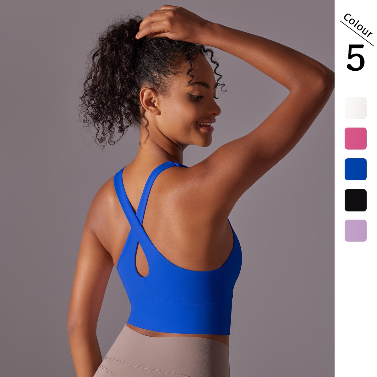 European And American Style Nude Feel Solid Color Seamless One-piece Cup Vest Cross Back Yoga Bra Running Fitness Sports_voghion.com