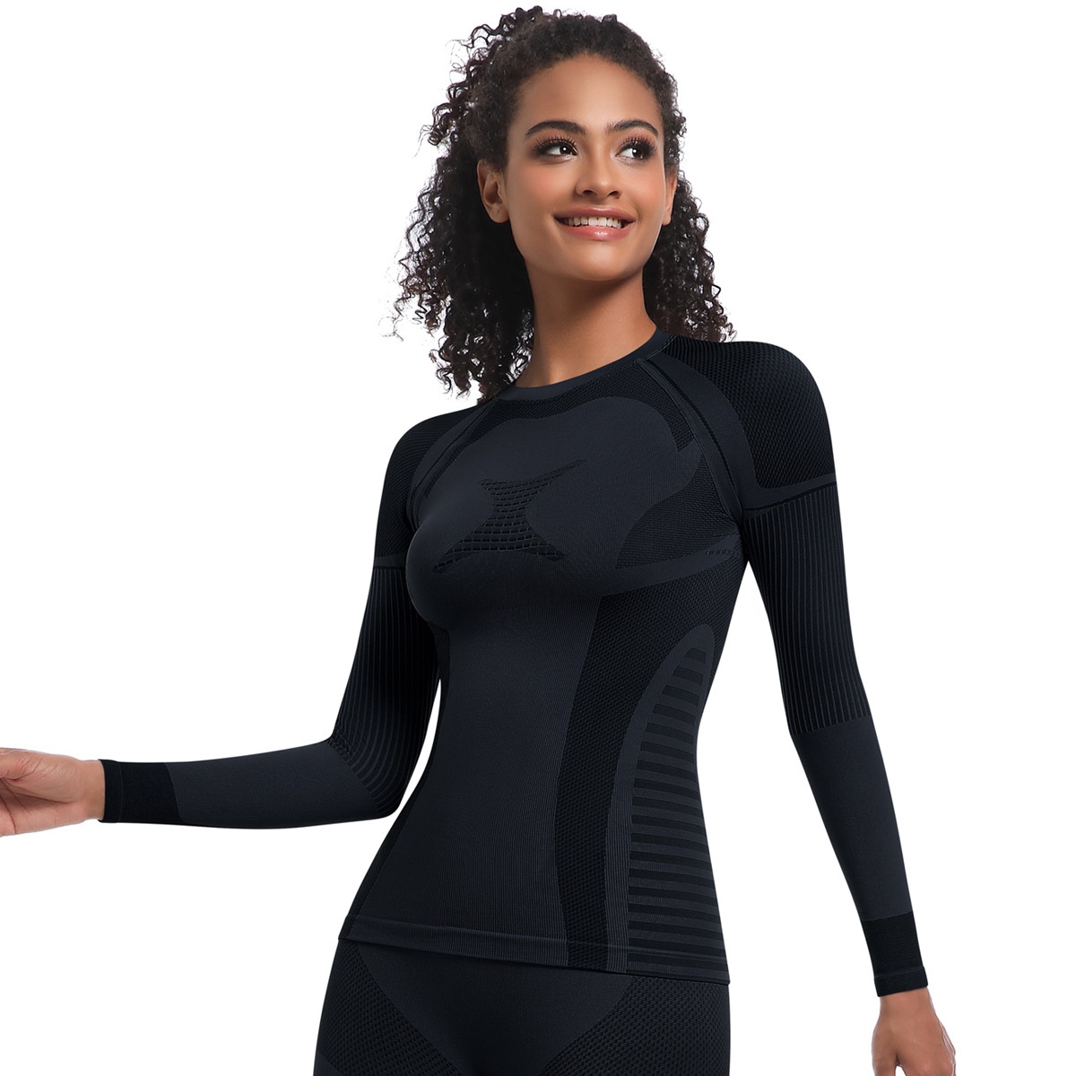 Cross-Border New Seamless Knitted Long Tight-Fitting High Elastic Ski Long-Sleeved Sports Running Fitness Yoga Suit Top_desvips.com