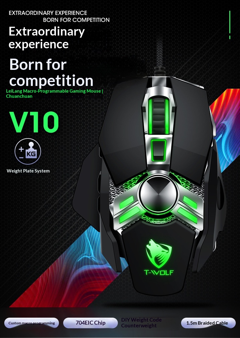 Digitex Digitex Thunderwolf V10 Luminous Weighted Gaming Desktop USB Wired Mouse Ro Definition_voghion.com
