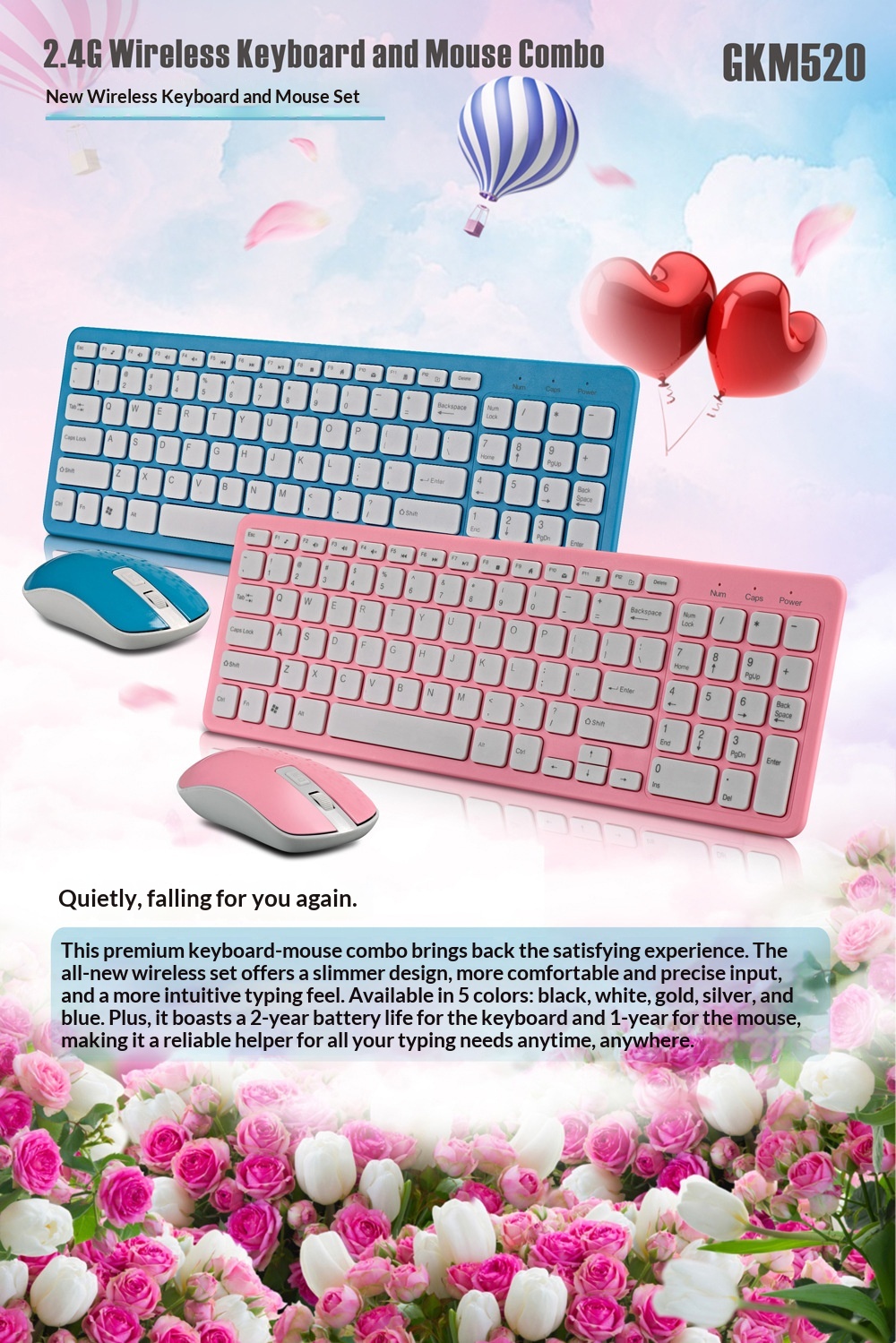 Digitex Digitex GKM520 Colorful Smart Power-Saving For Home Office Business Wireless Keyboard And Mouse Set_voghion.com