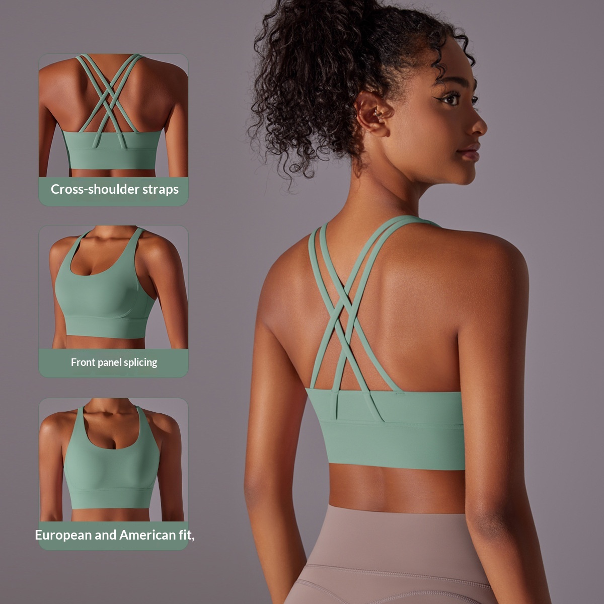 New Double-Sided Brushed Cross Back Shockproof Gathered Cloud Feel Yoga Sports Bra Fitness Top_voghion.com
