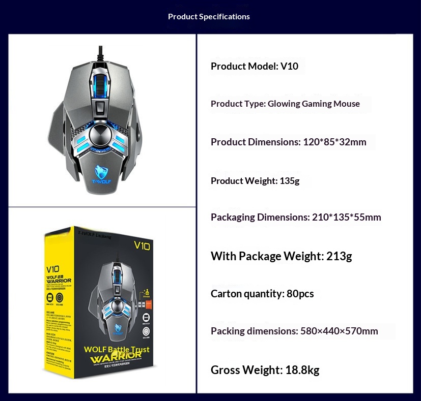 Digitex Digitex Thunderwolf V10 Luminous Weighted Gaming Desktop USB Wired Mouse Ro Definition_voghion.com