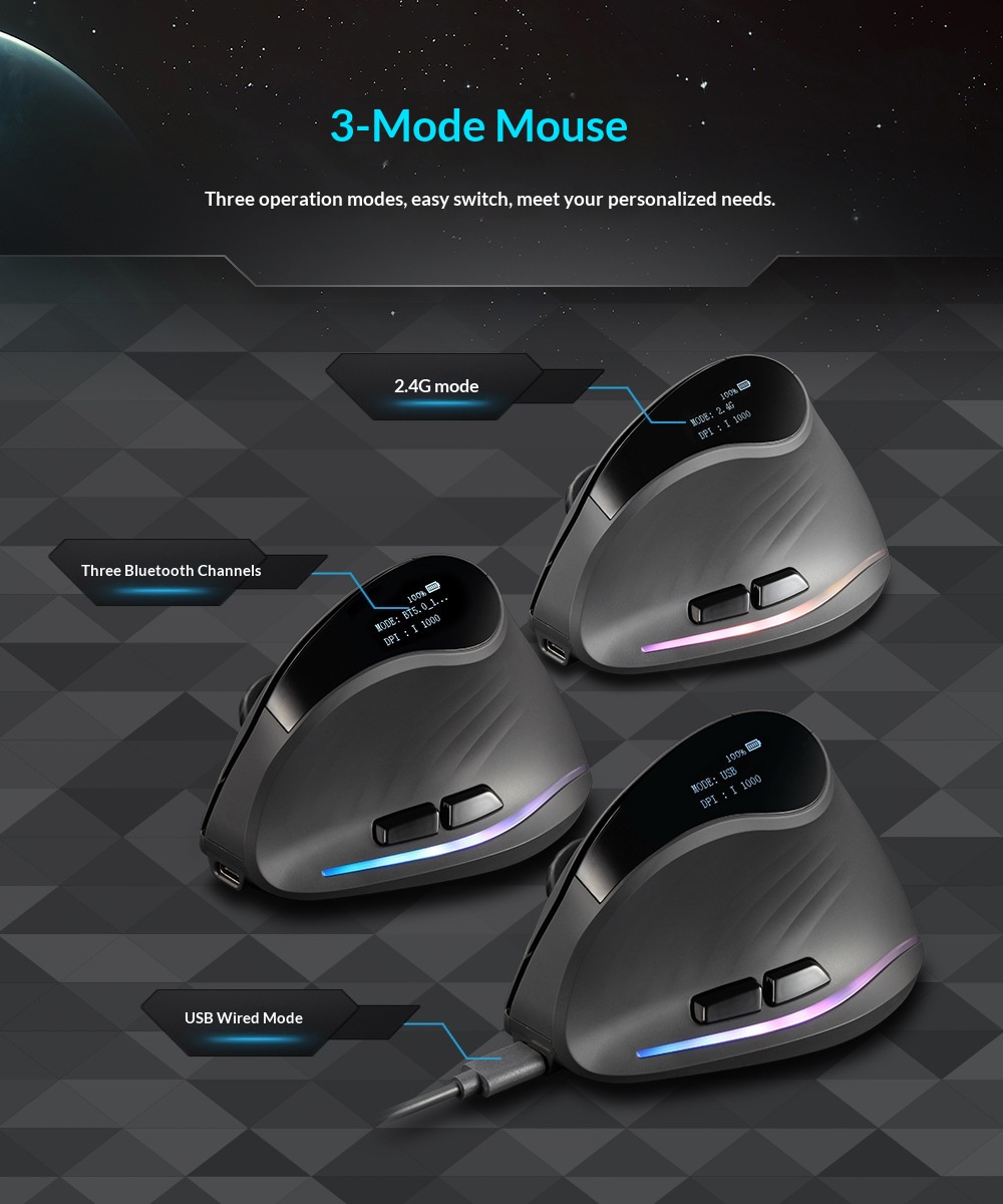 Digitex Digitex ZELOTES Display Wireless Silent RGB Programming Vertical Ergonomic Mouse F-35C_voghion.com
