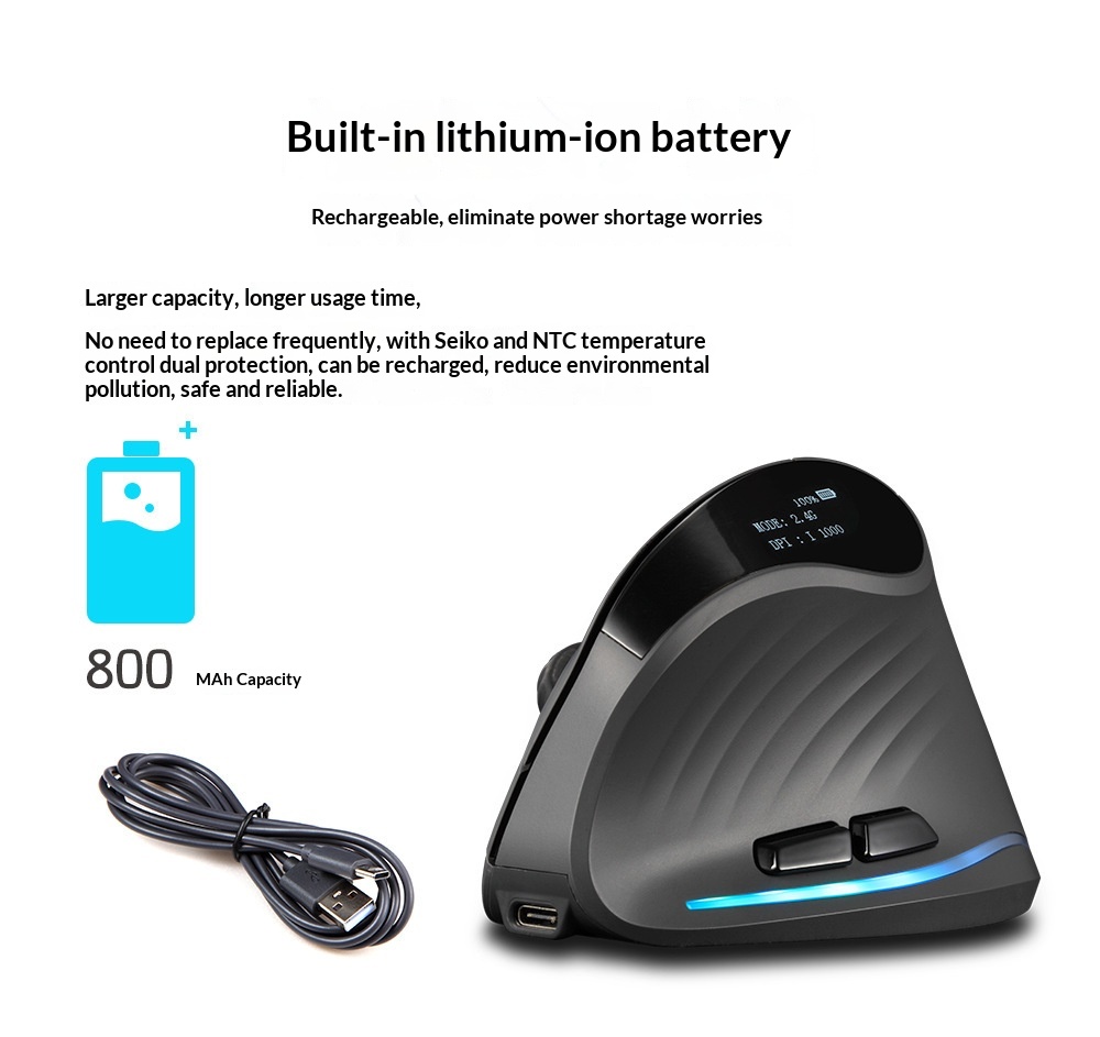 Digitex Digitex ZELOTES Display Wireless Silent RGB Programming Vertical Ergonomic Mouse F-35C_voghion.com