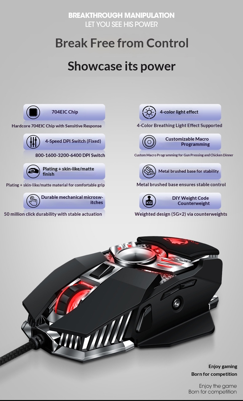 Digitex Digitex Thunderwolf V10 Luminous Weighted Gaming Desktop USB Wired Mouse Ro Definition_voghion.com