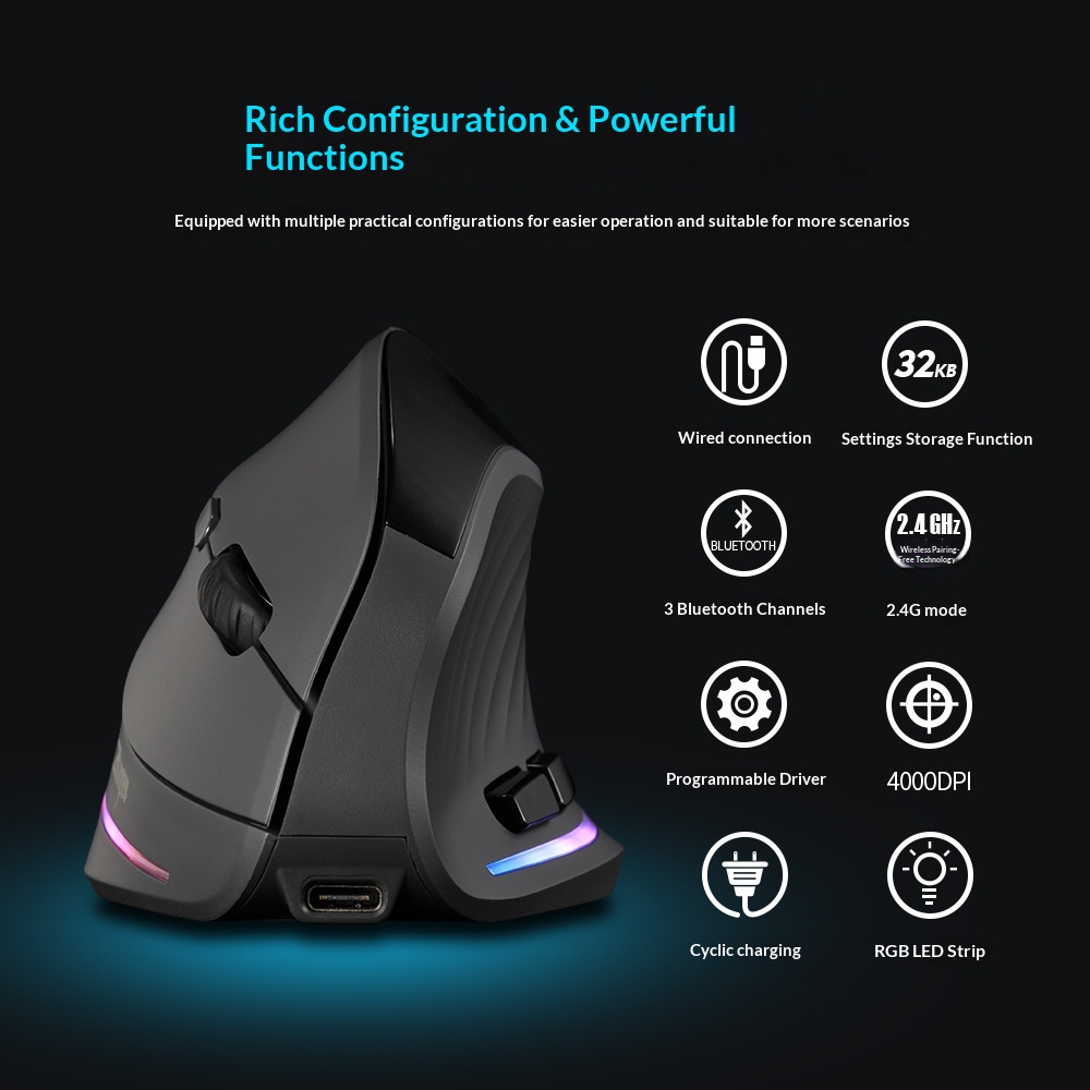 Digitex Digitex ZELOTES Display Wireless Silent RGB Programming Vertical Ergonomic Mouse F-35C_voghion.com