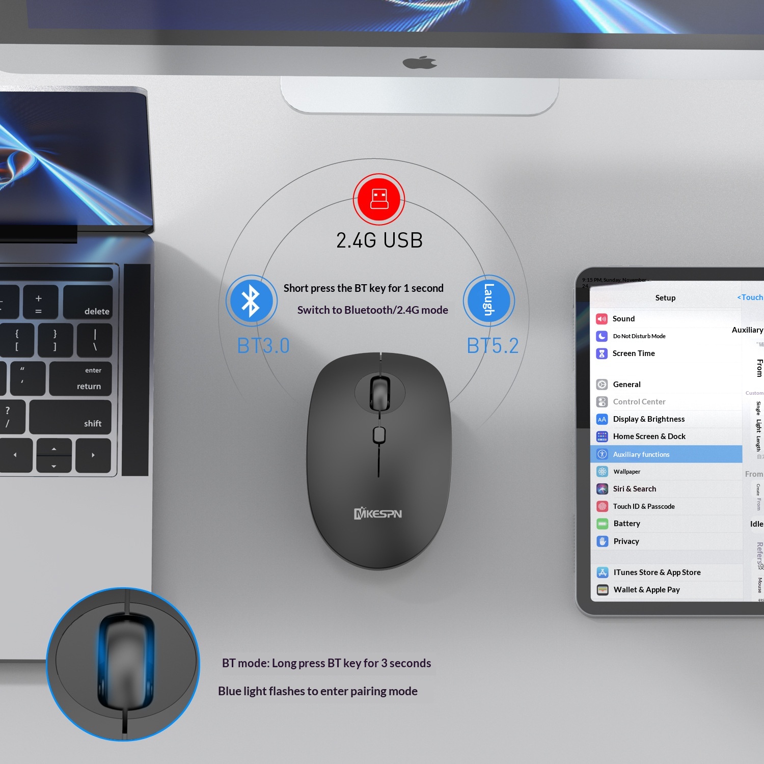 Digitex Digitex Bluetooth Three-Mode 2.4G+BT5.0+BT3.0 Buy Big Get Small Button Computer Wireless Ergonomic Mouse_voghion.com