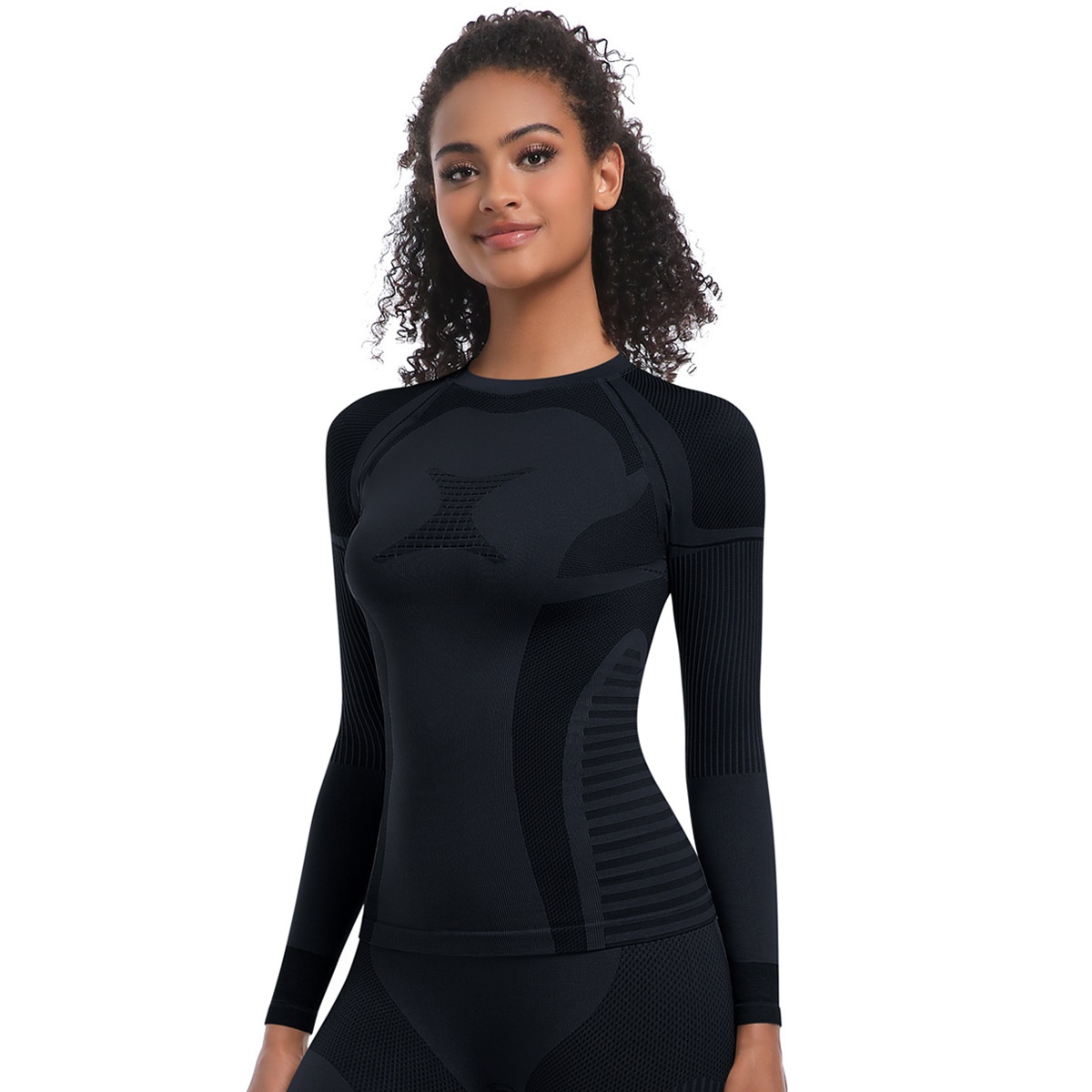 Cross-Border New Seamless Knitted Long Tight-Fitting High Elastic Ski Long-Sleeved Sports Running Fitness Yoga Suit Top_desvips.com