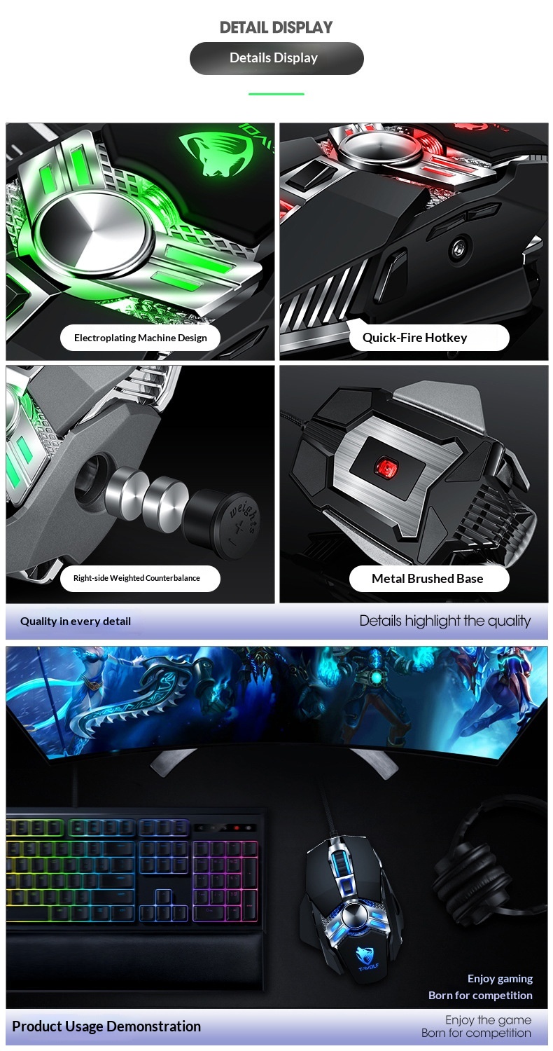Digitex Digitex Thunderwolf V10 Luminous Weighted Gaming Desktop USB Wired Mouse Ro Definition_voghion.com