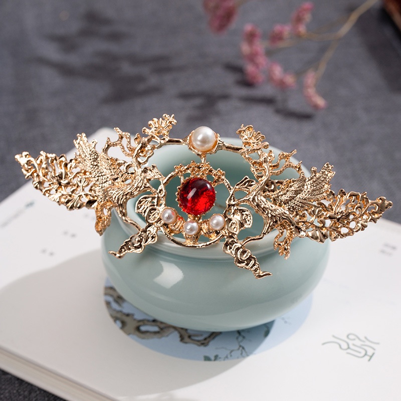 Lillian Hanfu Crown Ancient Tang Style Ming Song Dynasty Costume Phoenix Pearl Hairpin Xiuhe Bride Hair Accessories_voghion.com