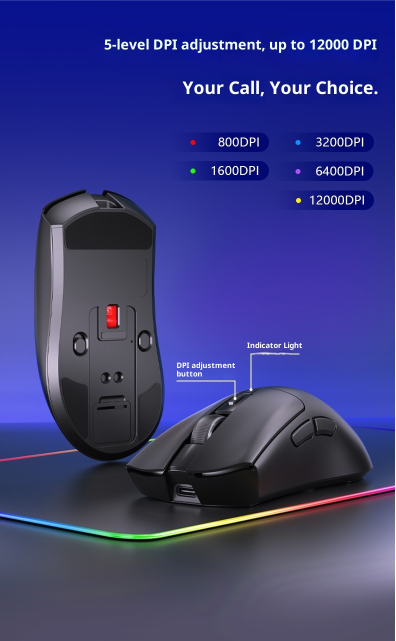 Digitex Digitex Wolf Spider SC380 Wireless Bluetooth Three-Mode Mouse Gaming Lightweight RGB Programmable Laptop Desktop Rechargeable_voghion.com