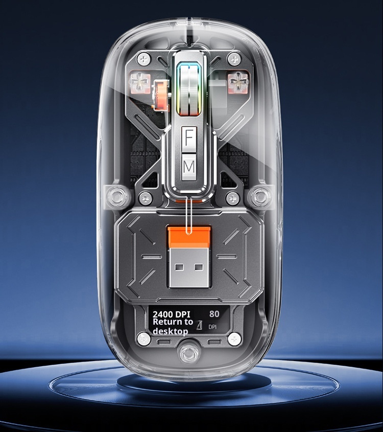 Ratón Digitex M135 con pantalla inteligente, transparente, de aleación, inalámbrico, Bluetooth, tres modos, para armar uno mismo._voghion.com