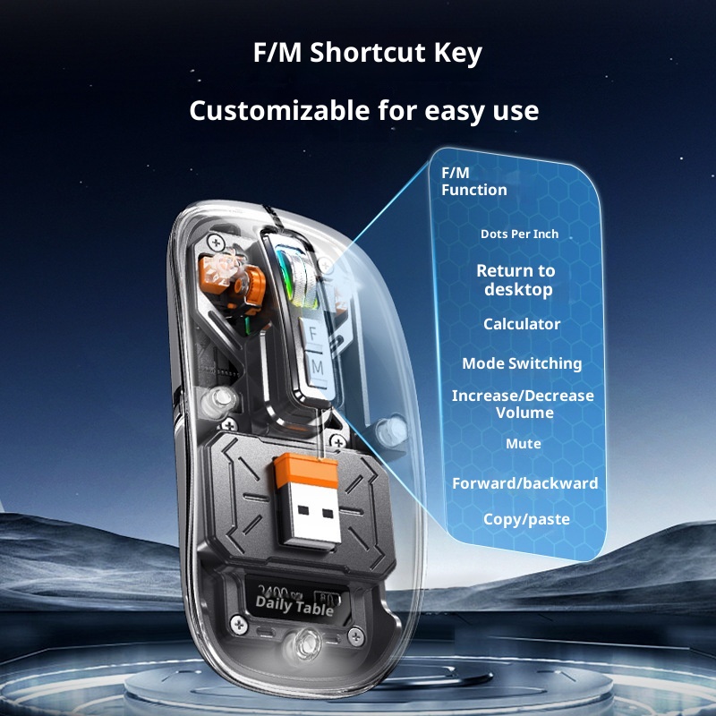 Ratón Digitex M135 con pantalla inteligente, transparente, de aleación, inalámbrico, Bluetooth, tres modos, para armar uno mismo._voghion.com