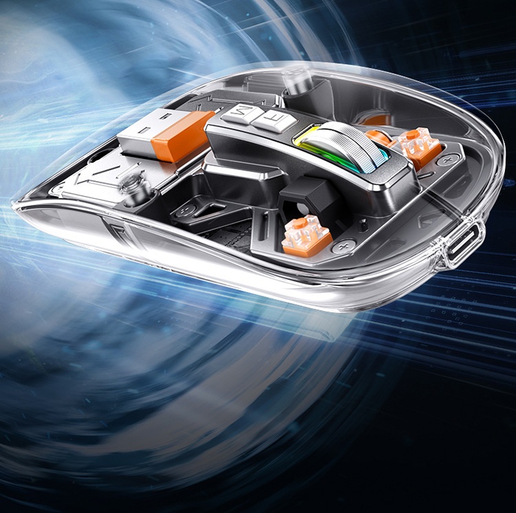 Ratón Digitex M135 con pantalla inteligente, transparente, de aleación, inalámbrico, Bluetooth, tres modos, para armar uno mismo._voghion.com