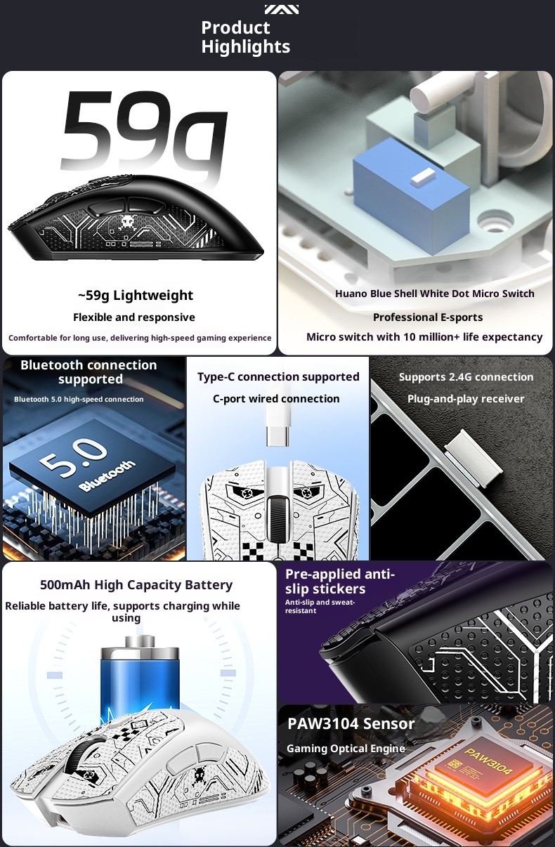 Digitex Digitex Silver Eagle G20 Bluetooth Wireless Three-Mode Lightweight Mouse Gaming E-Sports Desktop Computer RGB Wired_voghion.com