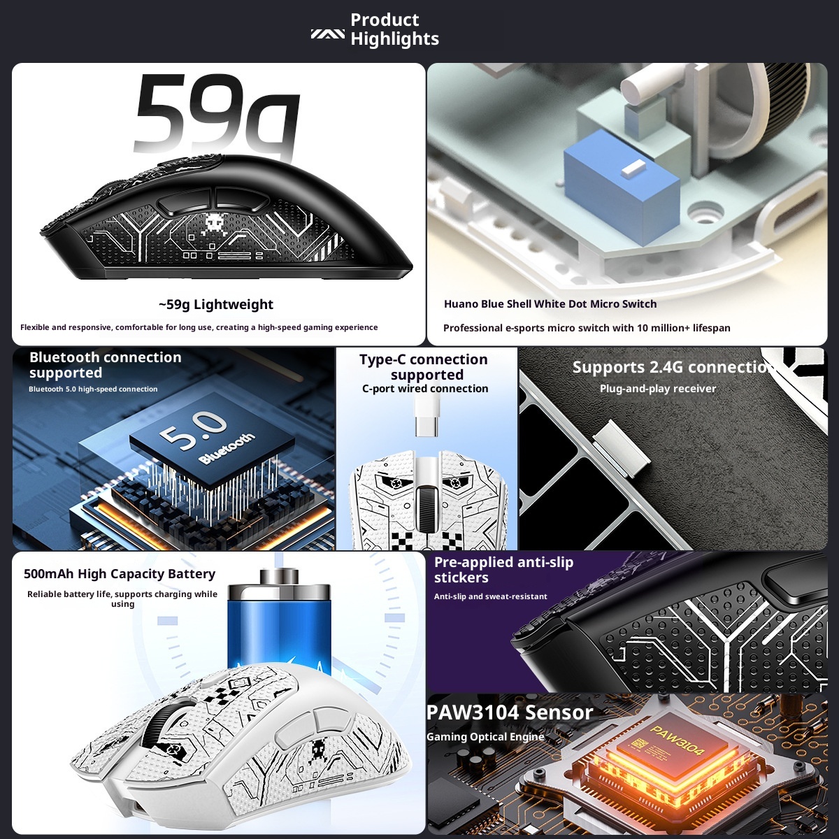 Digitex Digitex Silver Eagle G20 Bluetooth Wireless Three-Mode Lightweight Mouse Gaming E-Sports Desktop Computer RGB Wired_voghion.com