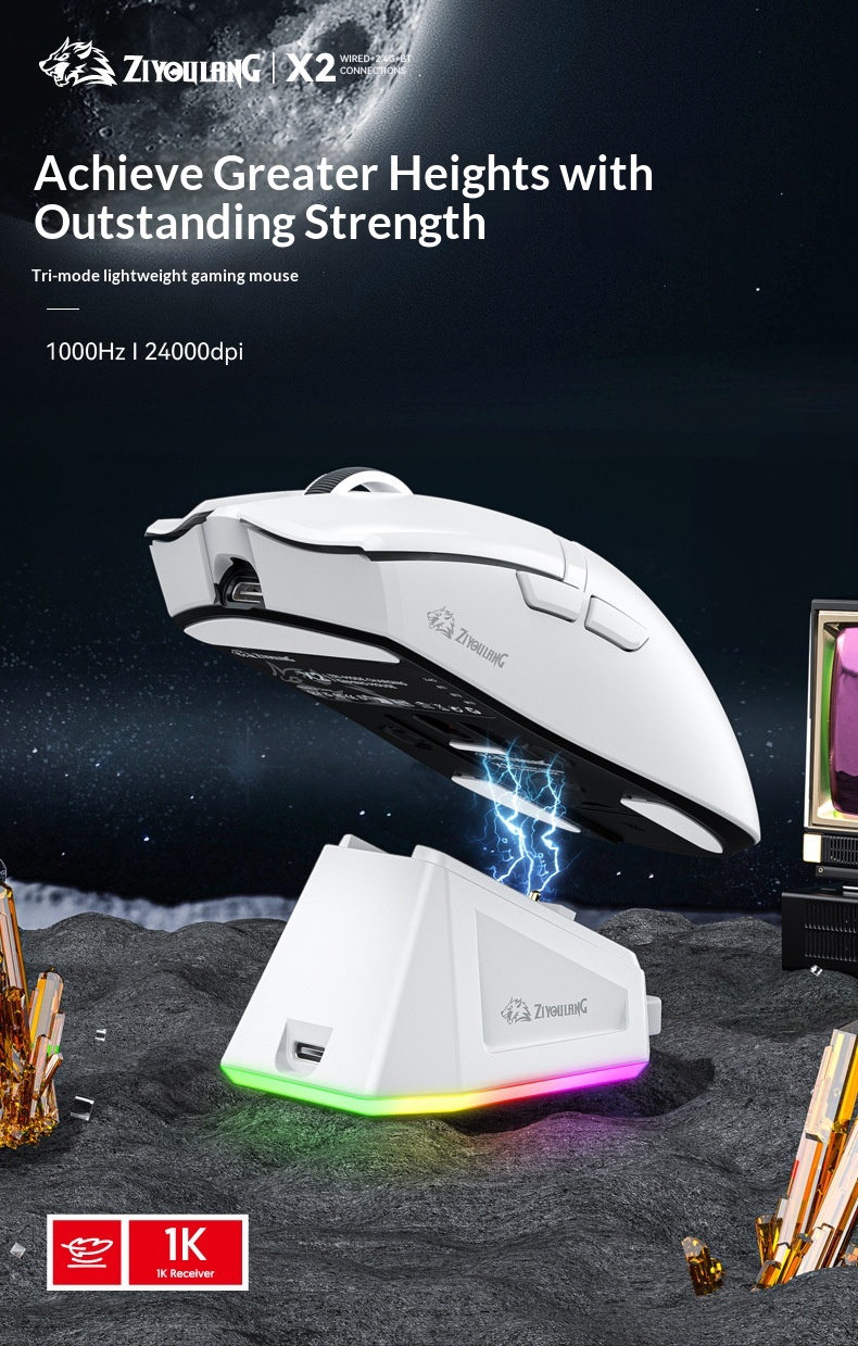 Digitex Free Wolf X2 Lightweight PAW3311 draadloze Bluetooth gamingmuis met drie modi en oplaadstation met RGB-verlichting_voghion.com