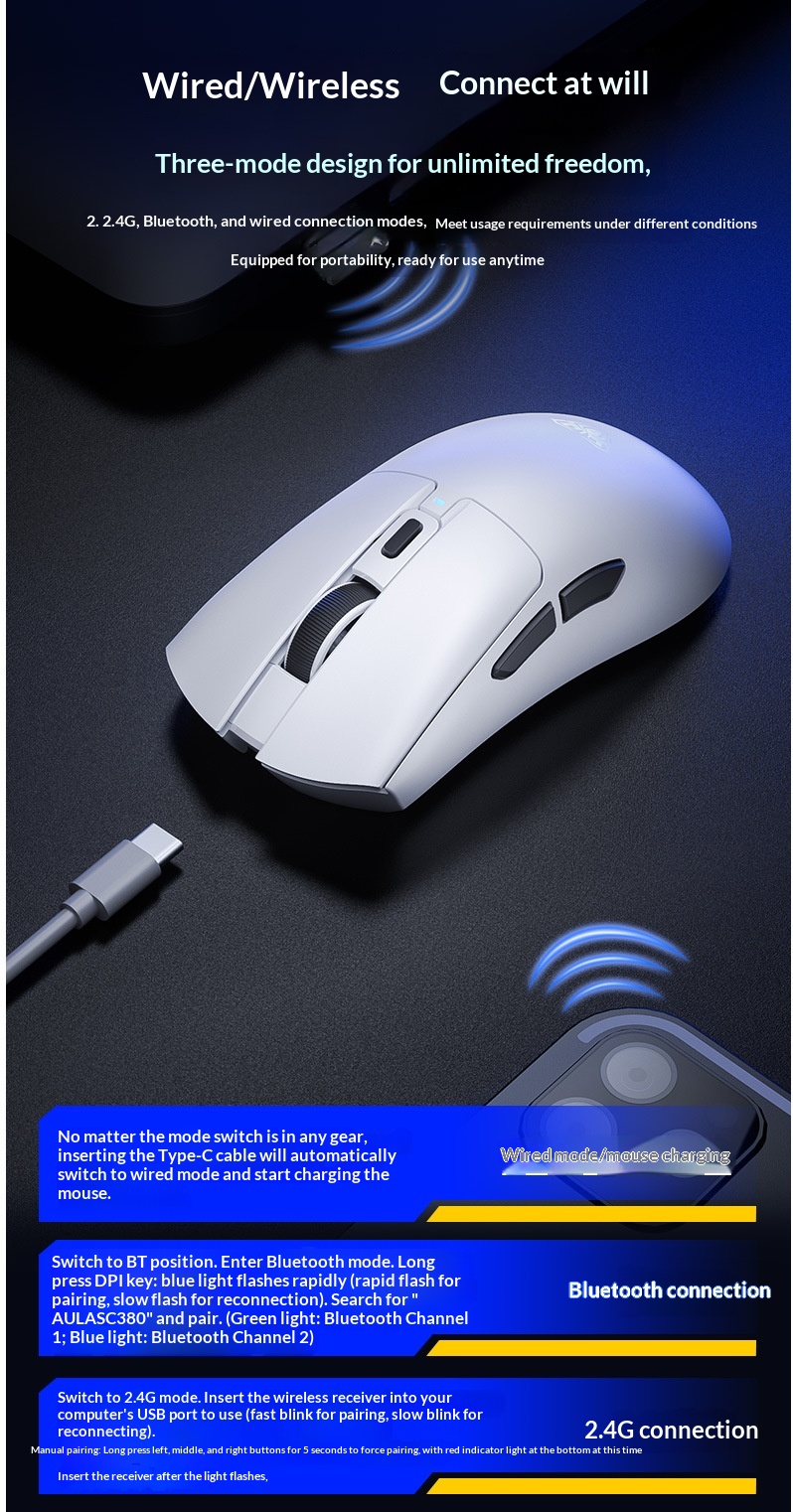 Digitex Digitex Wolf Spider SC380 Wireless Bluetooth Three-Mode Mouse Gaming Lightweight RGB Programmable Laptop Desktop Rechargeable_voghion.com
