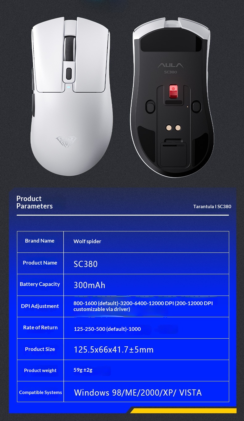 Digitex Digitex Wolf Spider SC380 Wireless Bluetooth Three-Mode Mouse Gaming Lightweight RGB Programmable Laptop Desktop Rechargeable_voghion.com